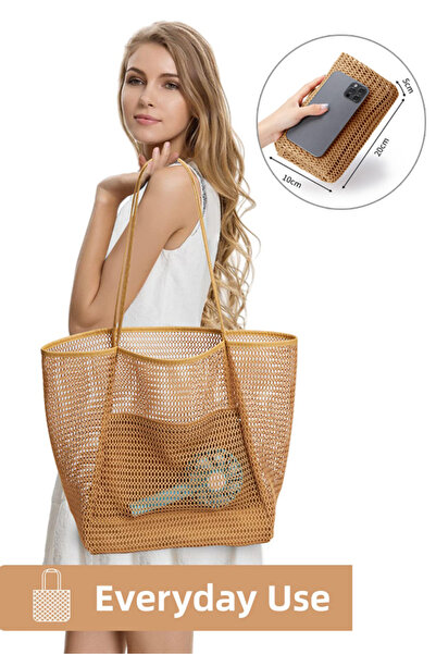 Lucky Tree BeachNylon Mesh Tote Bag, Casual Tote Bag Women Foldable MAX 23L Shoulder Bag For Beach