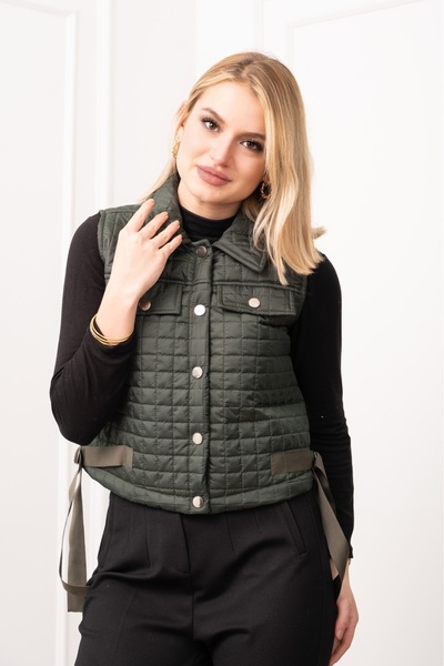 MissVina Grosgrain Side Belted Quilted Classic Vest 9139