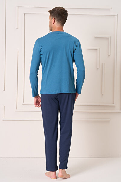 REMSA Men's Cotton Long Sleeve Pajama Set 4106 Petrol