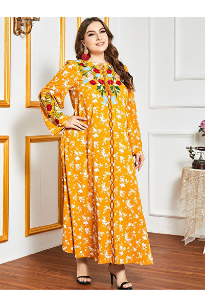 FridayIn Female Sweet Round neck Flowers Loose Plus size dress