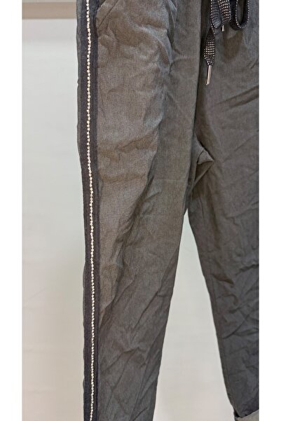 della moor Women's Anthracite Italian Pants with Stone Stripes on the Sides L Stretch Fabric