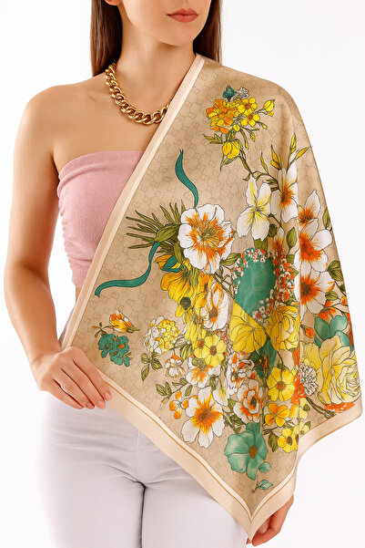 Bymiel Yellow Dream Patterned Scarf Estacraft Shawl Bandana 70X70Cm