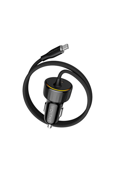 VOLTME شاحن سيارة Cazo Speedo+ بمنفذ USB-C وكابل USB-C مدمج 60 واط - أسود