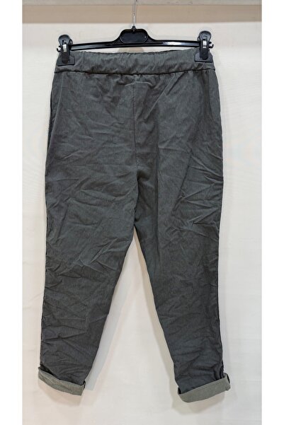 della moor Women's Anthracite Italian Pants with Stone Stripes on the Sides L Stretch Fabric