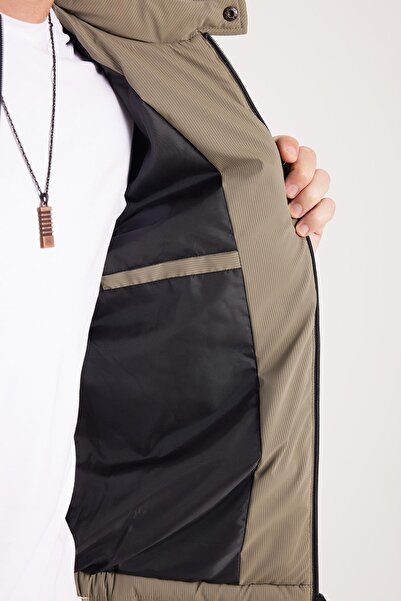 Tudors Men's Regular Fit Classic Cut Mock Neck Double Pocket Warm Khaki Puffer Jacket