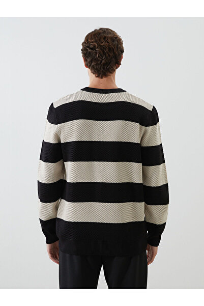 LC Waikiki Ανδρικό πλεκτό πουλόβερ με μακρυμάνικο ριγέ λαιμόκοψη LCW Vision Beige