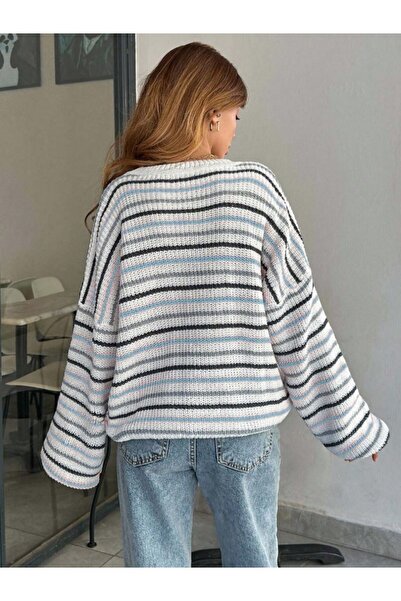 Dier Moda Kadın Çizgili Kadın Çizgili Kazak. Triko kazak