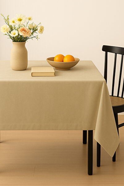 De'Vor Velvet Textured Tablecloth |   Stylish, Soft, Stain-Resistant Beige Tablecloth