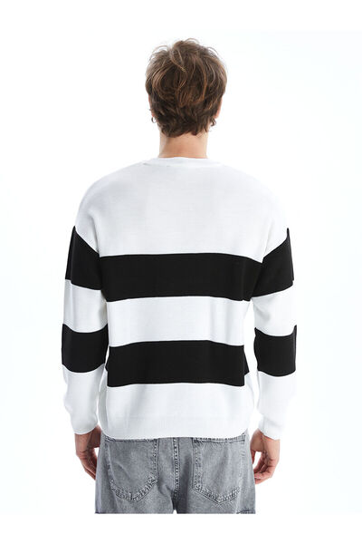 LC Waikiki Black Crew Neck Long Sleeve Striped Men's Knitwear Sweater