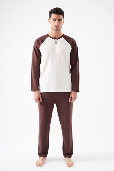 koza iç giyim Men's Cotton Long Sleeve Pajama Set with Pockets
