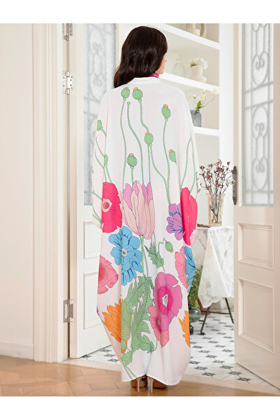 FridayIn Holiday style Sweet Round neck Flowers Plant Raglan sleeve Long Dresses