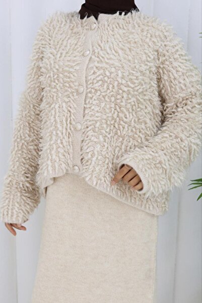 Kayaka triko Women's Shaggy Knit Sweater and Long Knit Skirt Hijab Set