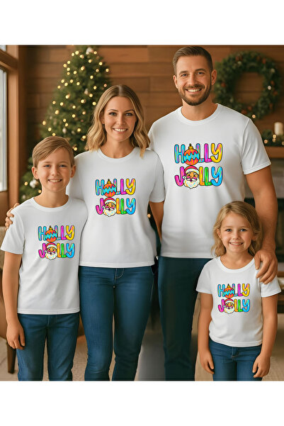 ASELİNDA New Year Special Santa Claus'Holly Jolly' Printed 100% Cotton T-Shirt (Add Products to Make a Combination)