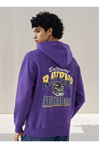 SP Characters Men Oversized Baltimore Ravens Print Hoodie