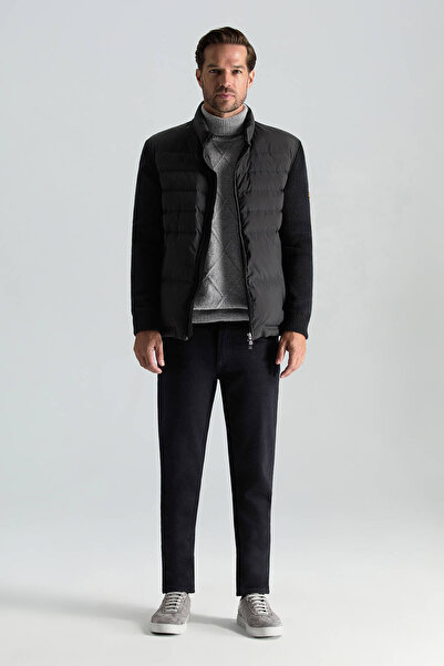 Hemington Kaz Tüyü Dolgulu Örgü Kol Siyah Mont