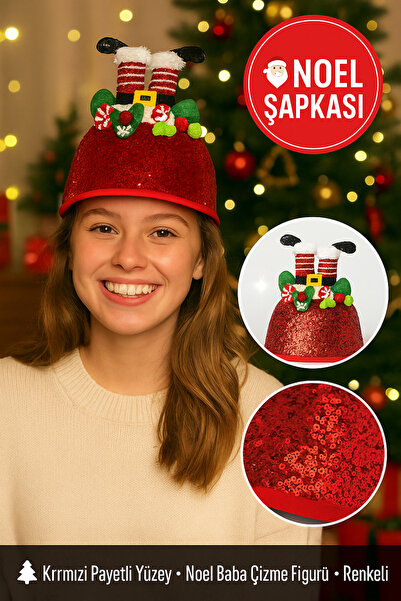 TOYFEST Crvena božićna kapa sa šljokicama – u obliku čizme, sa pomponom i Sa ...