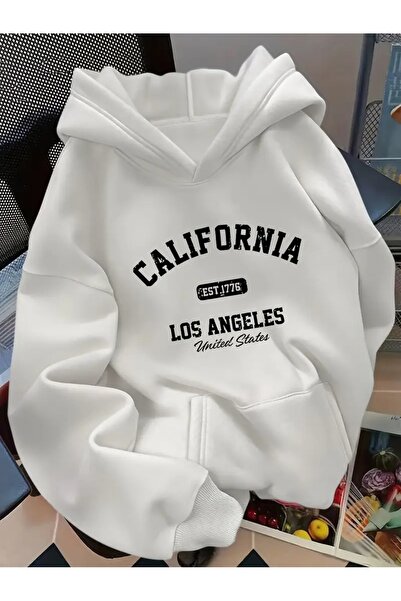 buendiakids سويت شيرت أبيض للجنسين من كاليفورنيا 3 YARN SHA مبطن بالصوف apşonlu