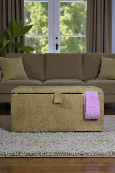 woody maison Dikdörtgen Sandıklı Puf – Yumuşacık Doku Teddy Kumaş Makyaj Masa...