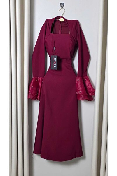LEVAR Burgundy midi dress "dramatic sleeve elegance"