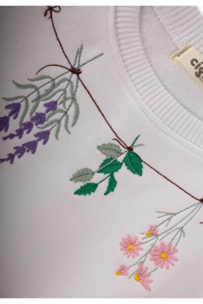Cigit Σετ φούτερ με κέντημα λουλουδιών 1-10 ετών Λευκό