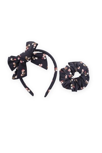 Cigit Navy blue floral crown hair clip set with elastic band