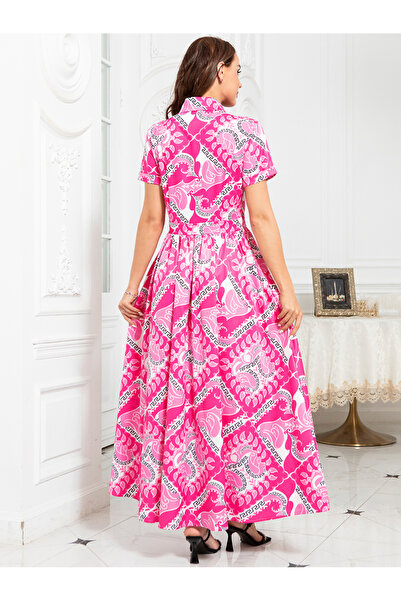 FridayIn Elegant style Lapel Flowers Color contrast Geometry Buttons Rolled cuffs Long Dresses