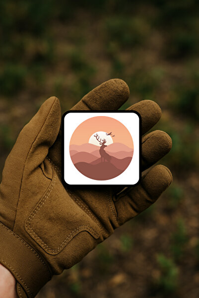 AHWALL شارة/وشاح/شارة زخرفية بتصميم طبيعي مع صورة ظلية للجبل والغزال عند غروب...