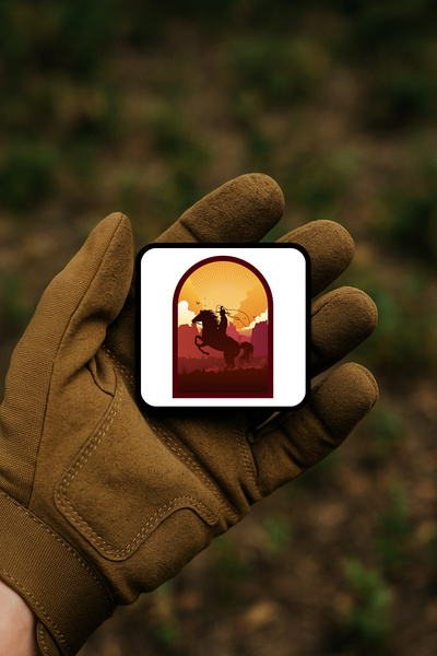 AHWALL شارة/وشاح/شارة زخرفية بتصميم الغرب البري مع صورة ظلية لراكب الخيل عند ...