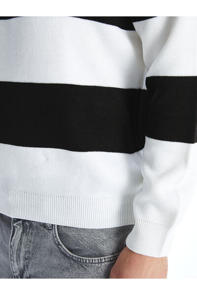 LC Waikiki Black Crew Neck Long Sleeve Striped Men's Knitwear Sweater