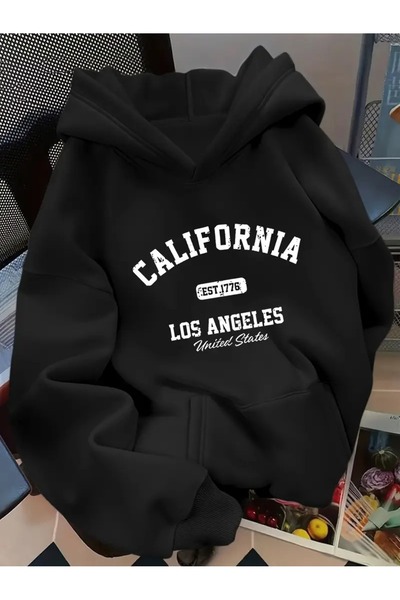 buendiakids سويت شيرت أسود للجنسين من كاليفورنيا مطبوع 3 YARN SHA مبطن بالصوف...