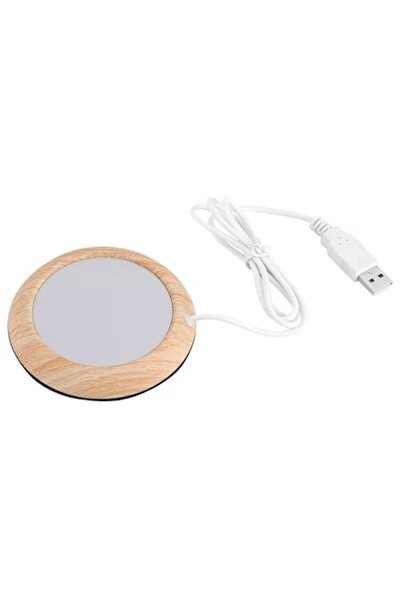 OEM Încălzitor electric pentru căni USB - Argintiu/Bej cu bază din bambus, 10 cm