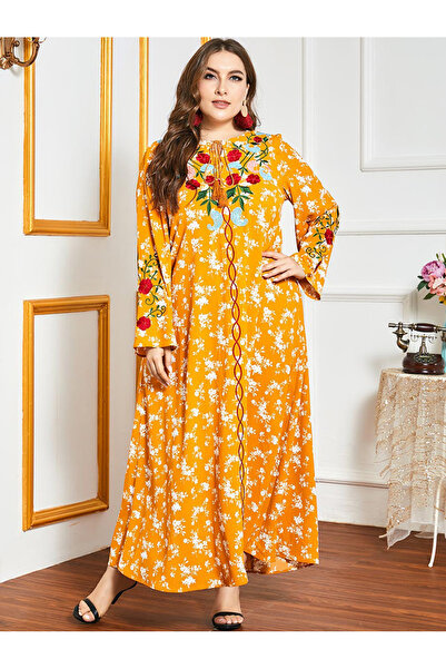 FridayIn Female Sweet Round neck Flowers Loose Plus size dress