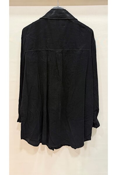 della moor Women's Black Italian Long Velvet O Oversized Shirt Tunic