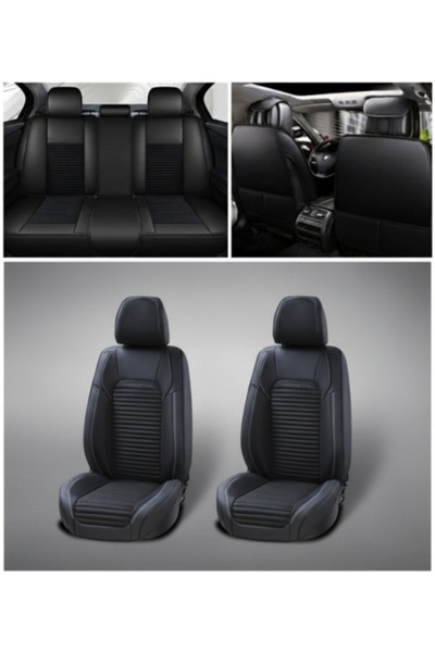 DELUXETUNING Set huse scaune compatibile cu FORD FOCUS III 2012-2018, față și spate, piele neagră cu finisaj negru