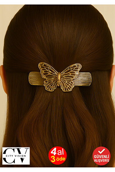 cityvision Agrafă de păr din metal cu figurină de fluture, culoare aurie, 8 c...