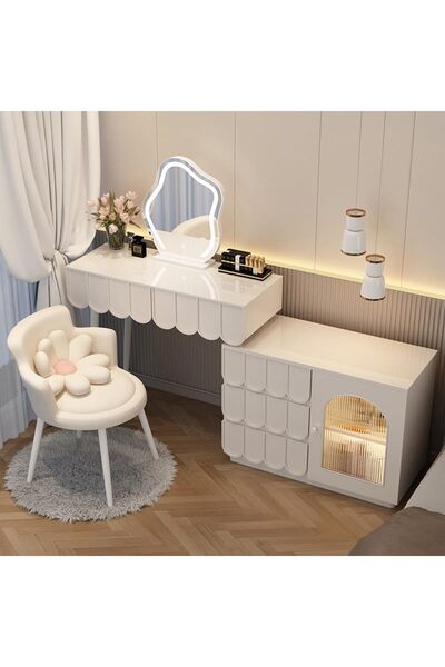 KEKE طاولة مكياج متعددة الوظائف مع أدراج وكرسي 120 سم