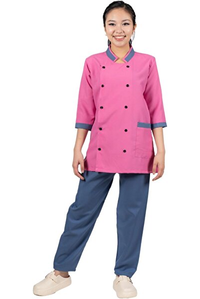 Generic طقم زي الخادمة/الخادمة/المربية المحترفة، سترة برقبة على شكل حرف V وأكمام ثلاثة أرباع وبنطلون، زر