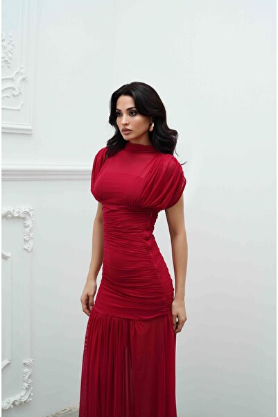 Serica Moda Fuchsia Ruched Detail Tulle Dress