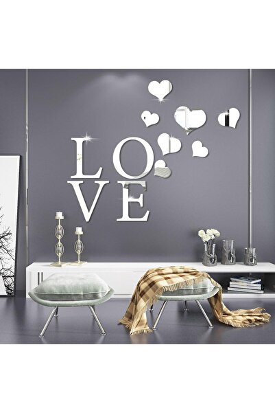 Slasa ملصق حائط مرآة أكريليك بعلامة حب وحروف فضية (47 × 60 سم)
