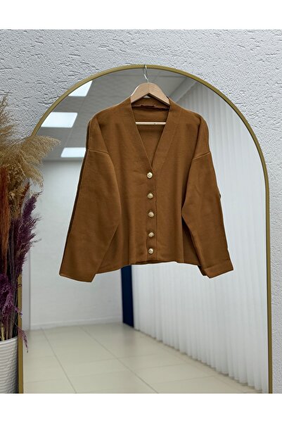 BENAHOLL Ferista Gold Buttoned Short Cardigan-Zi̇6157 Tan