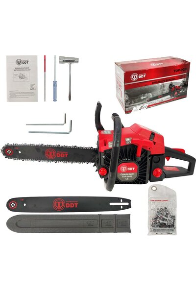 DDT Drujbă pe benzină, motor în 2 timpi, 2 lame + 2 lanțuri, putere 4,8 CP, d...