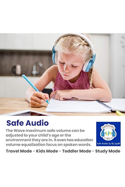 Onanoff BuddyPhones Wave Wireless Bluetooth Headphones for Kids (Blue)