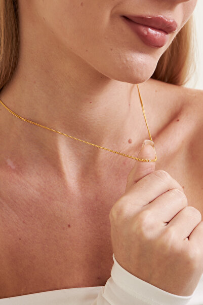 Ventino Silver 18K Altın Kaplama 2mm Gurmet 925 Ayar Gümüş Kadın Zincir Kolye VKK-4489 - Ventino