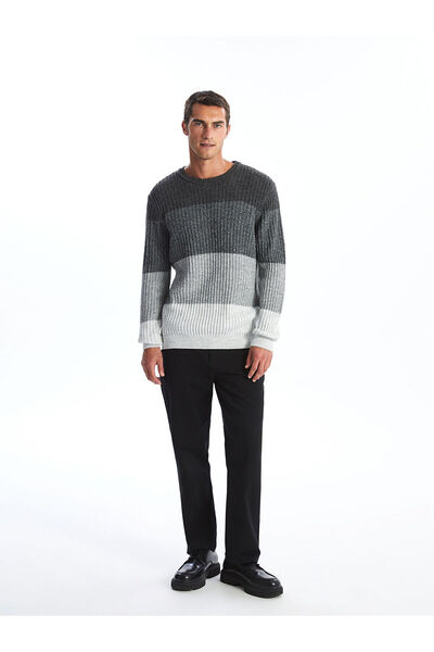 LC Waikiki Crew Neck Long Sleeve Color Blocked Men's Knitwear Sweater