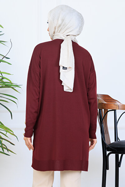 benguen Knitted Tunic with Buttoned Sleeves N7005 Burgundy