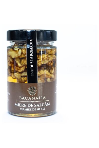 Bacanalia Miere de salcâm cu miez de nucă, 380 g, apicultorul Mihai Grama