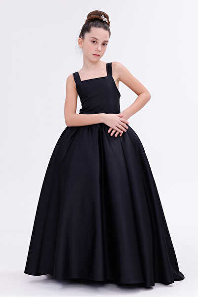 EYLÜL ELİF BUTİK Fiyonk Detaylı SİYAH Kız Çocuk Abiye – Kabarık Prenses Model