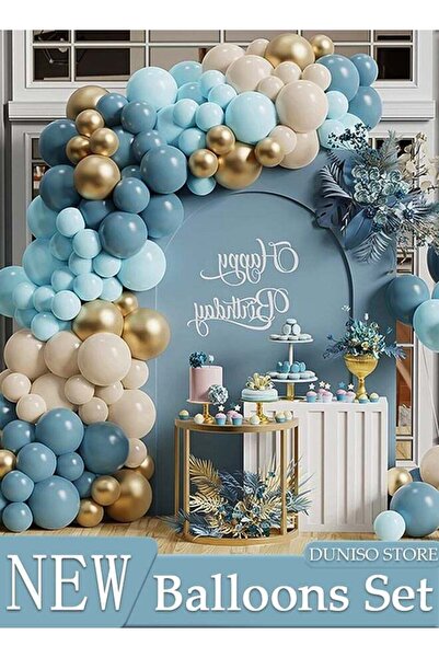 DOMEET Balloons Garland Arch Kit 122 Pcs 5/10 Inch Blue and Gold Latex Balloons Set For Baby Shower Wedding