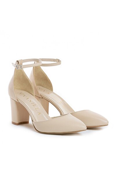Vanilla Days Elegant Beige Leather Chunky Heel Stilettos by Ioana Cristodoru