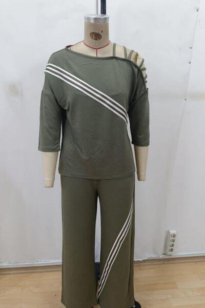 Mossta Crossed Striped Detail Shoulder-Cut Viscose Two Thread Double Suit - Green